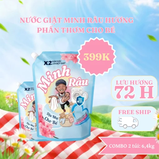 Combo 2 Túi Nước Giặt Minh Râu Hương Phấn Thơm - Vừa Giặt Vừa Xả -