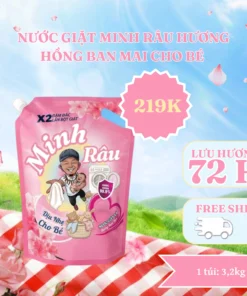Nước Giặt Minh Râu Hương Hồng Ban Mai - Giặt Xả 2 Trong 1 - 1 Túi 3,2Kg