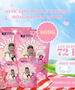 Combo 4 Túi Nước Giặt Xả Minh Râu Hương Hồng Ban Mai - 3,2Kg/Túi